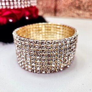 Women's Fashion Faux Rhinestone Stretch Bracelet Jewelry Silver 8 Rows Of Stones
